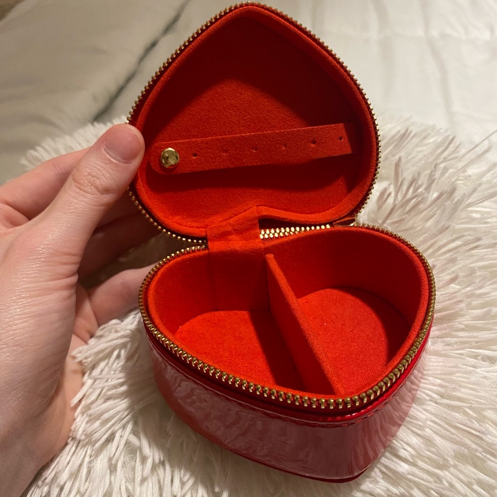 Red Heart-Shaped Travel Jewelry Box
